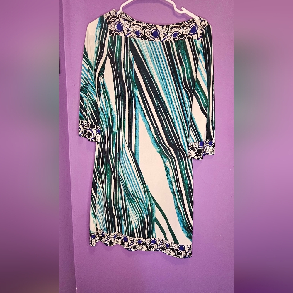 Green and Black Striped Dress with Floral Accents